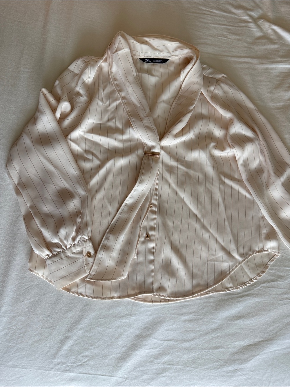 Zara Cream Satin Pinstripe Blouse - Picture 2 of 8